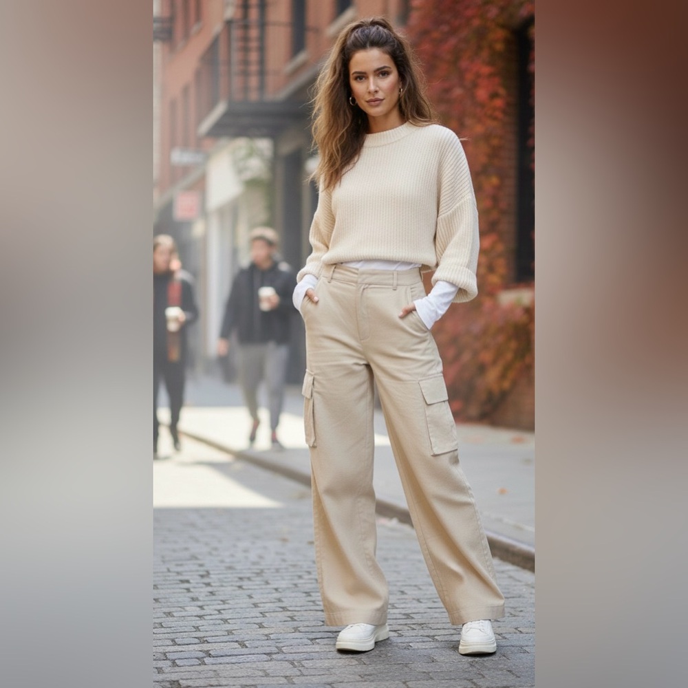 NWT Anthropologie Wilo Wide Leg High Rise Cargo Pants Sand